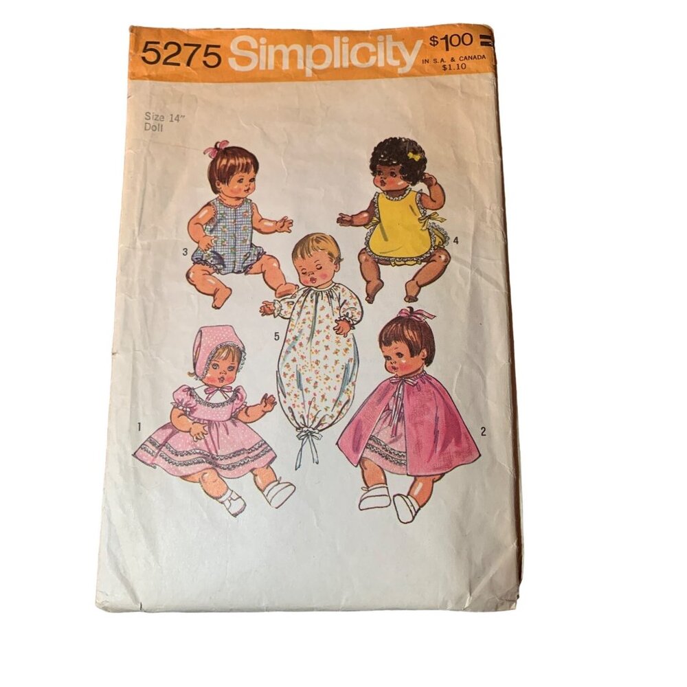 Simplicity 5275 Vintage Doll Clothes Sewing Pattern for Size 14" Ginny Doll 1970